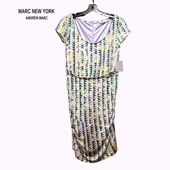 MARC NEW YORK ANDREW MARC NEW Abstract Cascading Back Sheath Dress 12 - Picture 1 of 11